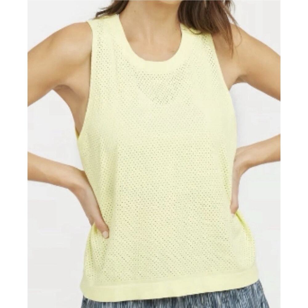 Spanx Seamless ‘At the Hip’ Perforated Tank L/XL Sunshadow Yellow Active Mesh